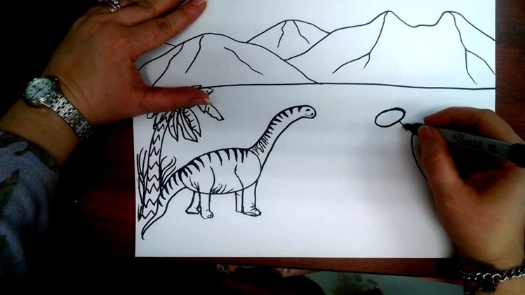 How to Draw a Dinosaur landscape