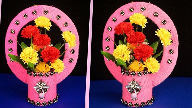 How to make Flower Vase with Woolen,Cardboard & Plastic Bottle - Handmade Craft Unique Idea 2018