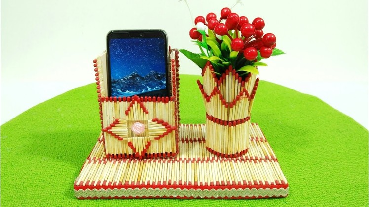 How To Make Matchstick Mobile Stand and Pen Holder | Matchstick Art and Craft Ideas