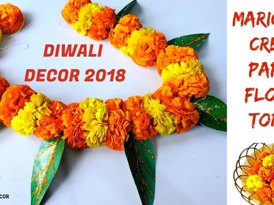 How To Make Paper Flower Toran With Leaves || DIY Marigold Paper Flowers || Diwali Decor Ideas 2018