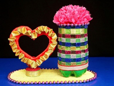 How to make plastic bottle flower vase and showpiece - Plastic bottle recycling idea - DIY crafts