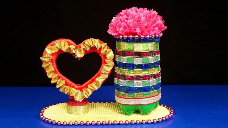 How to make plastic bottle flower vase and showpiece - Plastic bottle recycling idea - DIY crafts