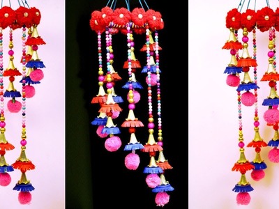 How to make wind chime out of wool and bottle caps - DIY wool chandelier - Craft idea out of wool