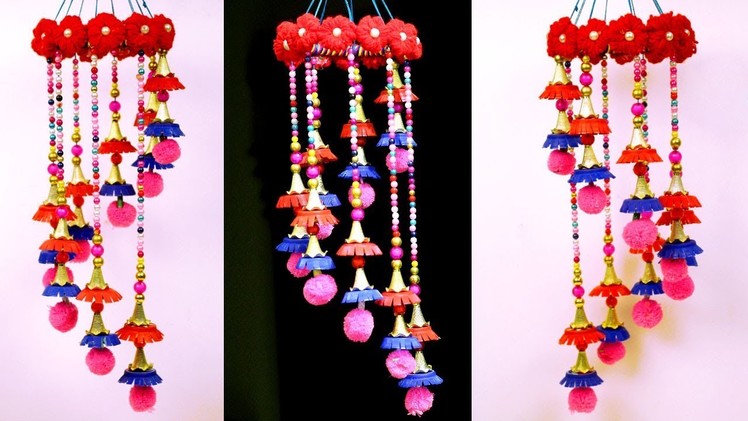 How to make wind chime out of wool and bottle caps - DIY wool chandelier - Craft idea out of wool