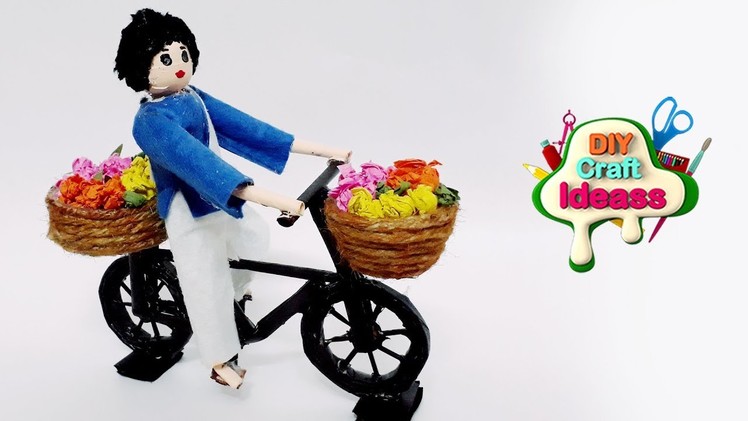 Newspaper | newspaper Flowers | flowers selling man with cycle | newspaper craft | Diy craft ideas
