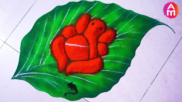 OMG 3D Rangoli | Leaf Ganesha. Ganpati Festival Rangoli idea | Diwali Special | Artsy Madhu 34