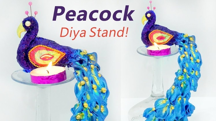 Peacock Sitting on a Glass Diya Decoration Craft | Diwali Home Decoration Idea | StylEnrich