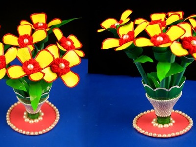 Waste Plastic Bottle Reuse Idea. Best Out Of Waste Plastic Bottle Flower and Vase. DIY Crafts