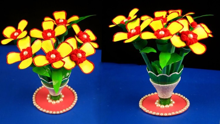Waste Plastic Bottle Reuse Idea. Best Out Of Waste Plastic Bottle Flower and Vase. DIY Crafts