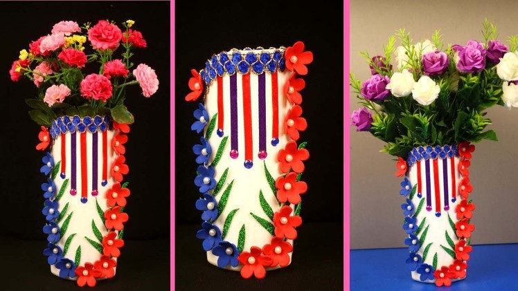 Waste Shampoo Bottle Reuse Idea Of Making A Beautiful Flower vase. Reuse Empty Shampoo bottle craft