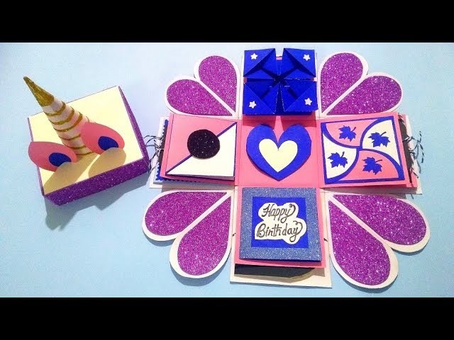 Beautiful Explosion box Idea for Birthday  | EXPLOSION BOX TUTORIAL | UNICORN THEME
