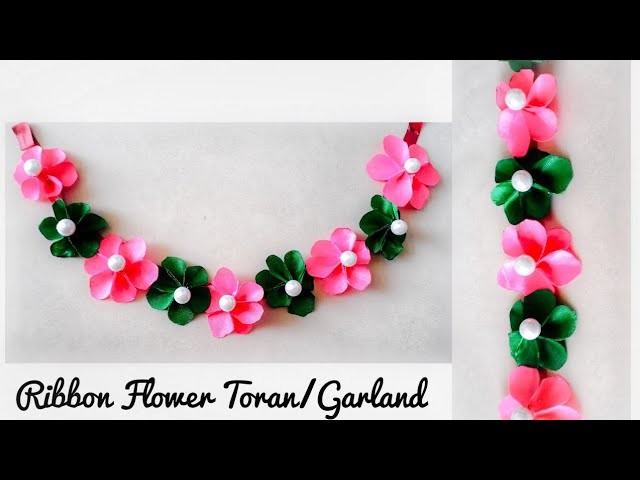 DIY Diwali & Christmas Decoration Ideas | Ribbon Flowers Toran. Garland. Door hangin| Quicky Crafts