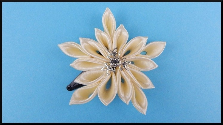 DIY | Kanzashi Ribbon Snowflake Hair Clip | Christmas | Stoffband Schneeflocke Haarclip