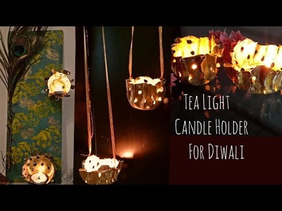DIY Tealight candle holder. Gold candle holder.Diwali Decor. Hanging diya