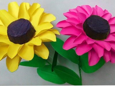FlowerUPC | How to make a paper sunflower | Sunflower with roses | Paper flower stick