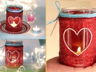 Glass jar candle holder | Diwali decoration | easy mason jar craft | festive glitter candle
