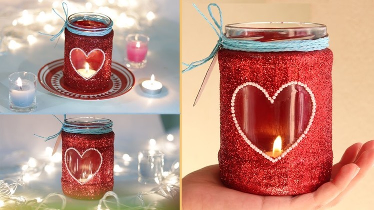 Glass jar candle holder | Diwali decoration | easy mason jar craft | festive glitter candle