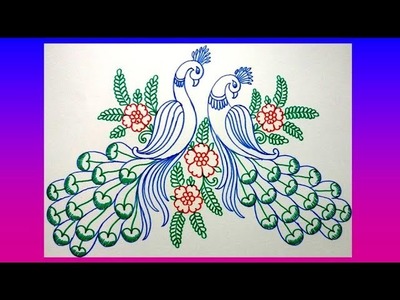 How To Draw Peacock With Beautiful Feather Design || Colour Sketch Pen