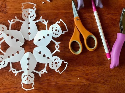 How to make a snowman paper snowflake - Step by step tutorial - DIY Paper Snowflake Snowman