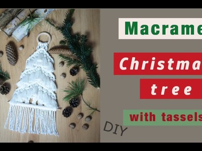 Macrame Christmas tree with tassels wall hanging - DIY tutorial - EN. PL