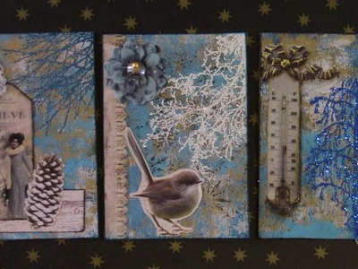 Mixed Media Project: 3 ATCs (Artist Trading Cards) - "Winter"