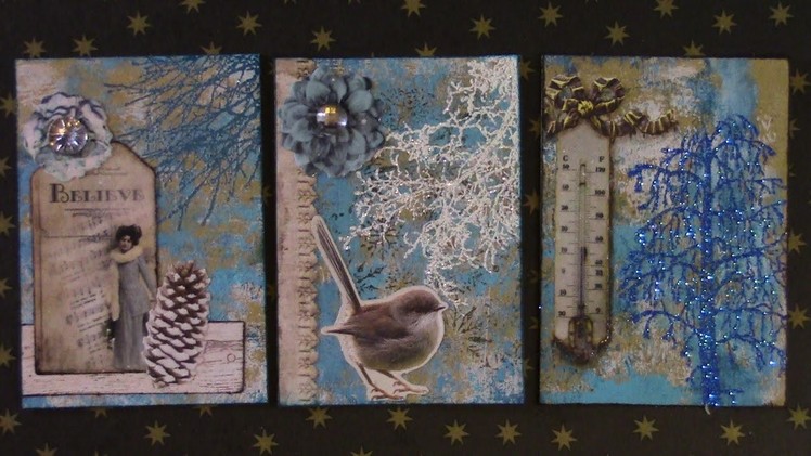 Mixed Media Project: 3 ATCs (Artist Trading Cards) - "Winter"