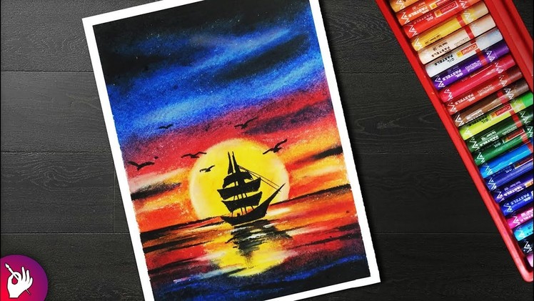 Sunset Scenery drawing with Oil Pastel for beginners -- Step by Step