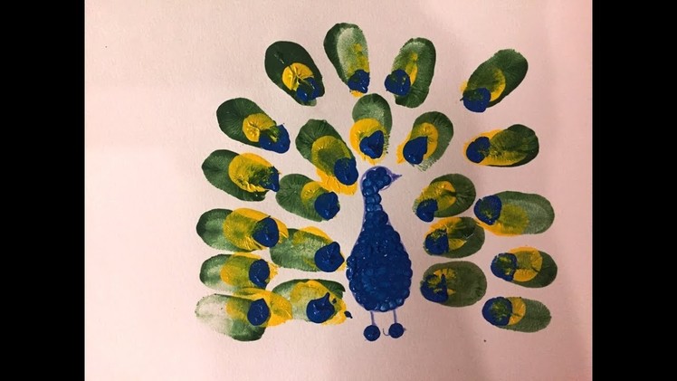 Thumb Painting.Finger Print and Ear Bud Peacock