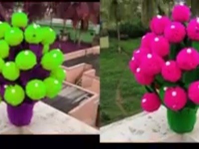 VASE OF PLASTIC BOTTLE ll MAKE X-RAY AND WOOLEN FLOWER POT ll WOOLEN CRAFT,HOW TO MAKE YARN FLOWERS