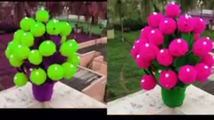 VASE OF PLASTIC BOTTLE ll MAKE X-RAY AND WOOLEN FLOWER POT ll WOOLEN CRAFT,HOW TO MAKE YARN FLOWERS