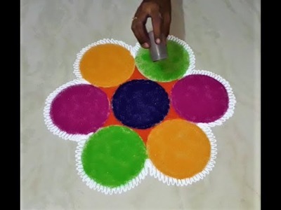 Very simple diwali * navratri * dasara rangoli design by Hema || simple colourful rangoli design