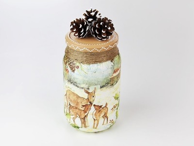 Christmas jar - Decoupage jar - Painted jars - Decoupage tutorial - DIY - Do It Yourself