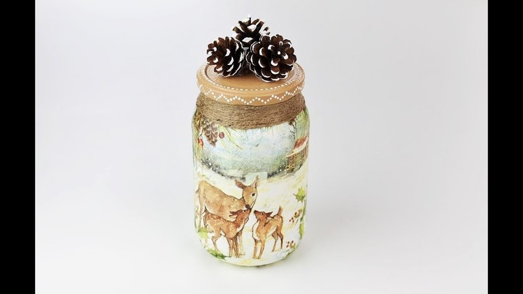 Christmas jar - Decoupage jar - Painted jars - Decoupage tutorial - DIY - Do It Yourself