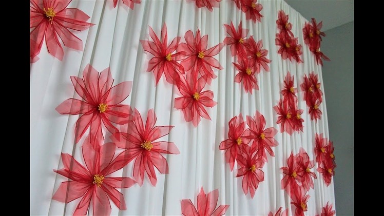 Christmas Poinsettia Ribbon Flower Backdrop DIY | How To