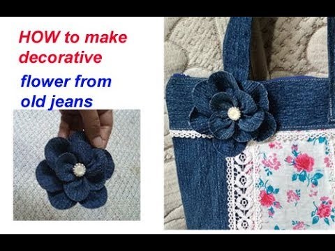 DECORATIVE Flower making from old jeans. demin. flower from fabric.recycle old jeans