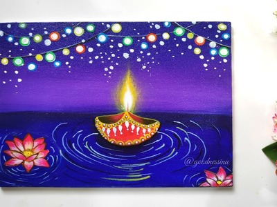 Diwali Special. Floating Diya Painting with Fairy Lights for Beginners