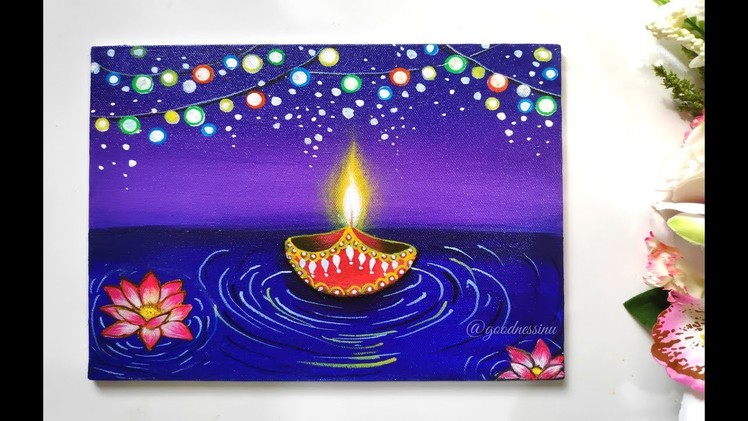 Diwali Special. Floating Diya Painting with Fairy Lights for Beginners