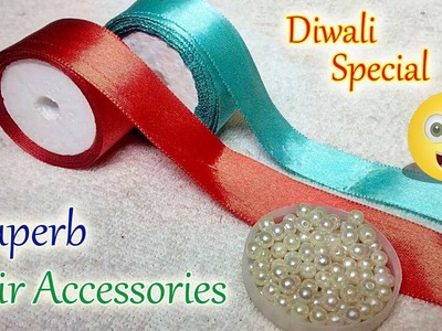 DIY | Diwali Special for School Girls Bridal hair accessories making with pearl beads and ribbon