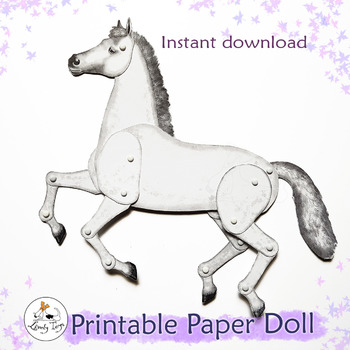 DIY Horse Printable pattern Cut out Articulated Room decor paper anatomical toy puppet Party Wall art jointed doll model Instant download