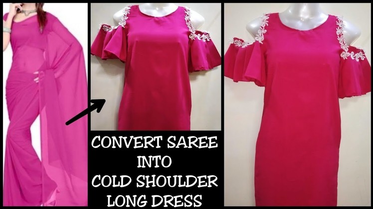 DIY : Recycle.Reuse Old Saree.Dupatta Into Ruffle Pleated sleeves Dress
