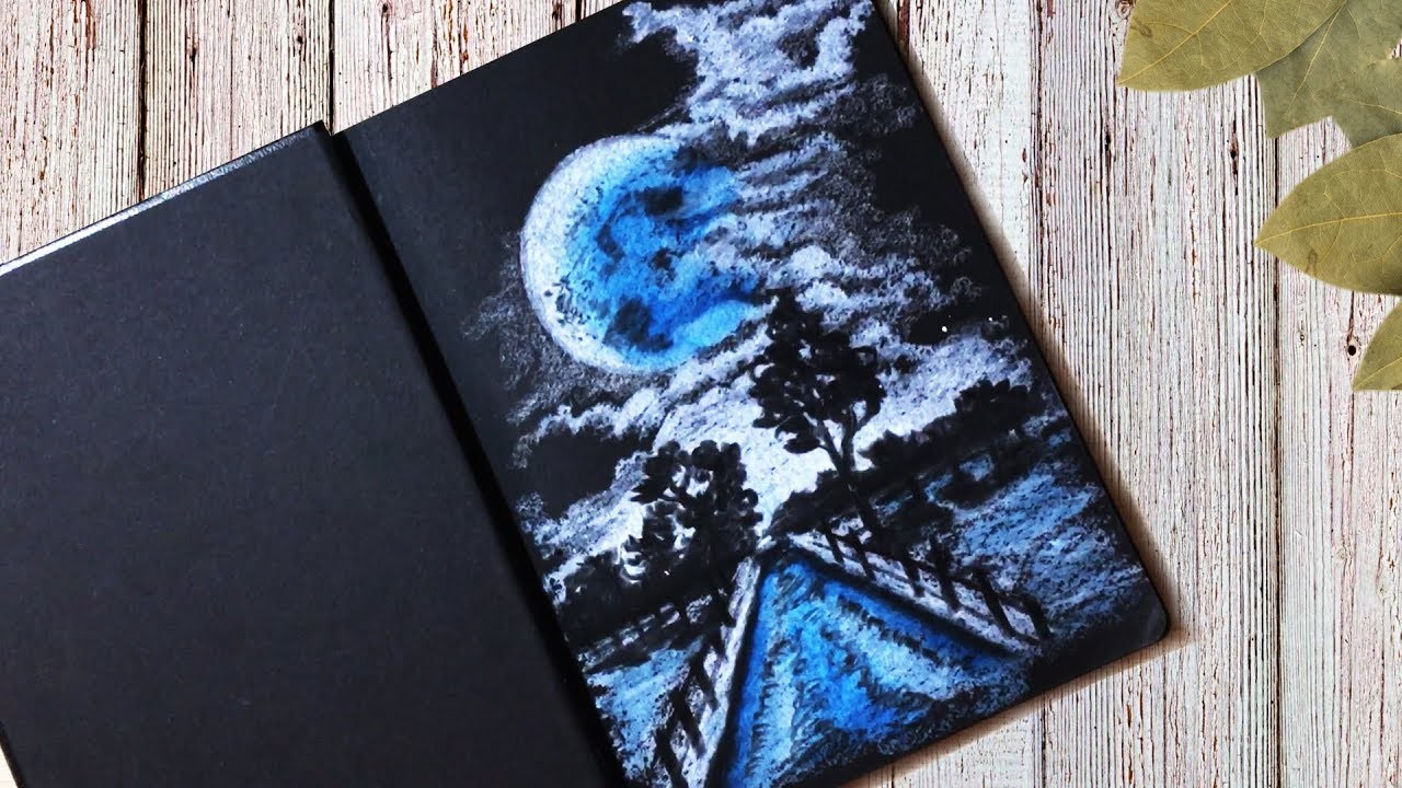 wallpapers Moon Light Scenery Drawing With Oil Pastels oil pastel and white pastel pencil