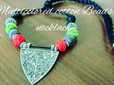 German silver pendant & multicolored cotton beads necklace || periwinkle TV