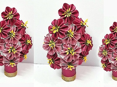 Glitter sheet flower Guldasta.flower vase from plastic bottle at home | DIY Foam Flower Guldasta