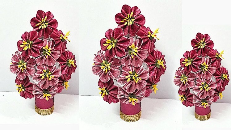 Glitter sheet flower Guldasta.flower vase from plastic bottle at home | DIY Foam Flower Guldasta