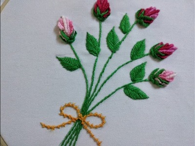 Hand embroidery: Rose bud bouquet- Brazilian embroidery
