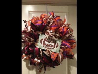 House divided Clemson and Carolina Football wreath 30 in ruffle method deco mesh wreath