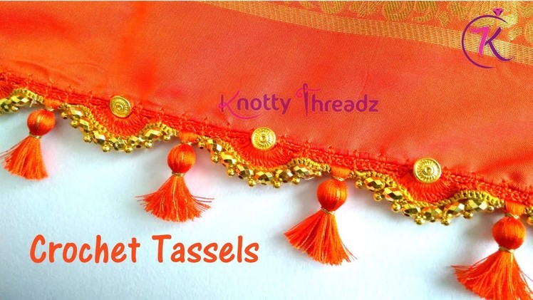 How to do Crochet Saree Tassels with Beaded Kuchu and Gold Beads | www.knottythreadz.com
