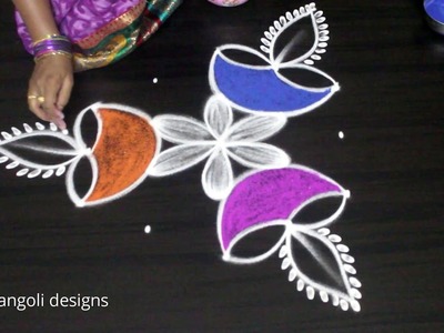 How to draw Diwali festival diya rangoli kolam designs || deepavali muggulu