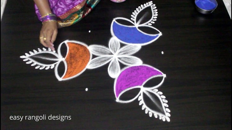 How to draw Diwali festival diya rangoli kolam designs || deepavali muggulu