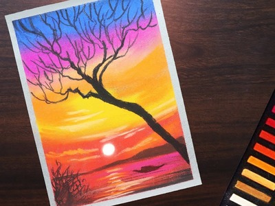 How to draw Sunset scenery for beginners with soft pastel step by step